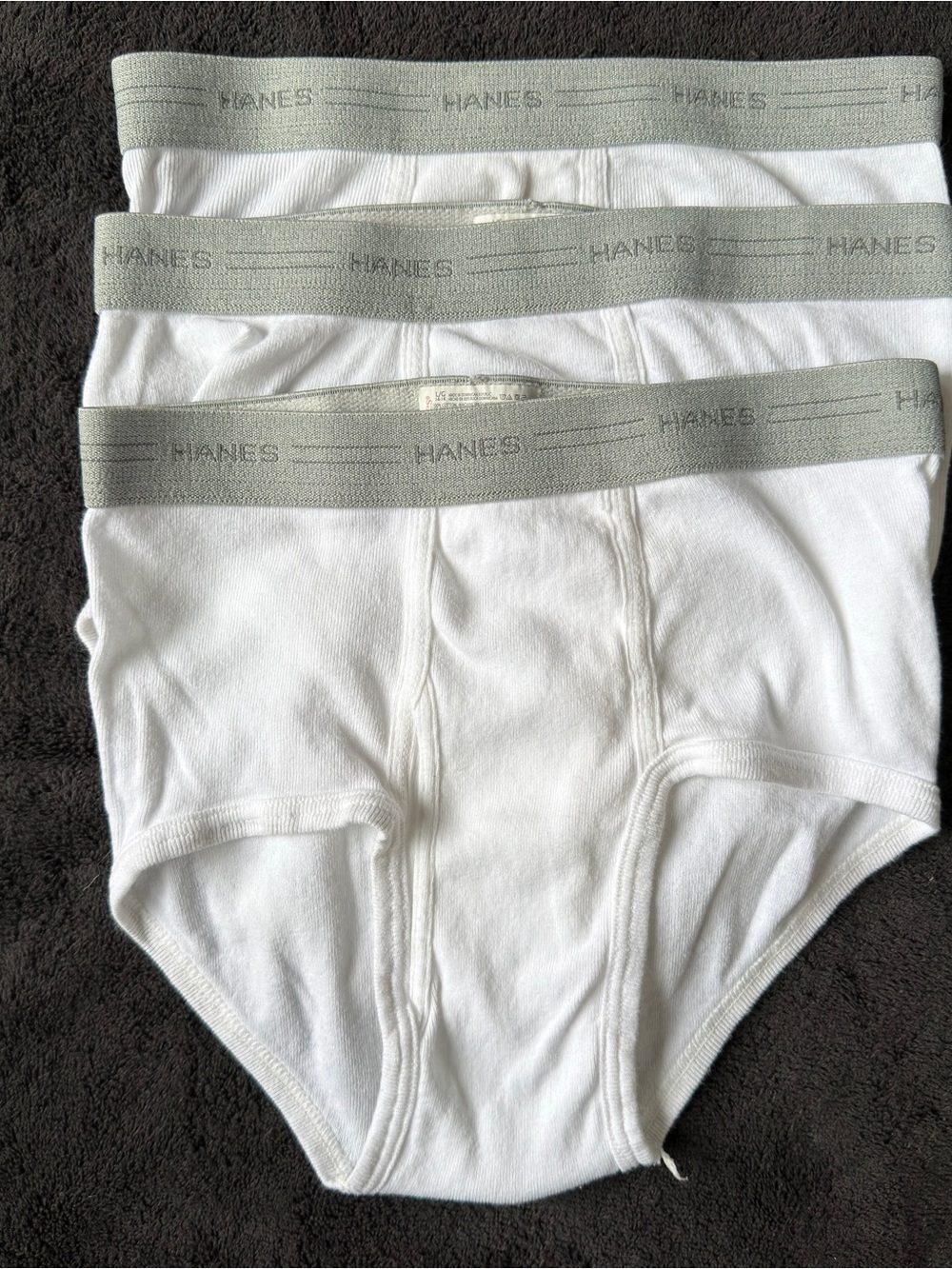VTG 3 Pair Boy’s White Briefs with Gray Waistband - Large